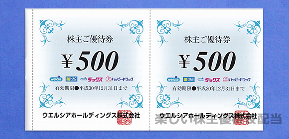 ウエルシア ホールディングス 株主優待 10，000円分 2018.12.31-