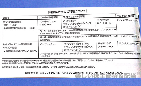 日本マクドナルドホールディングス（2702）の株主優待紹介