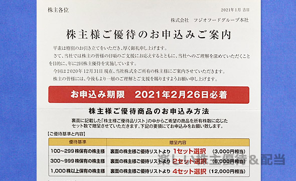 フジオフードグループ本社の株主優待の画像 2枚目