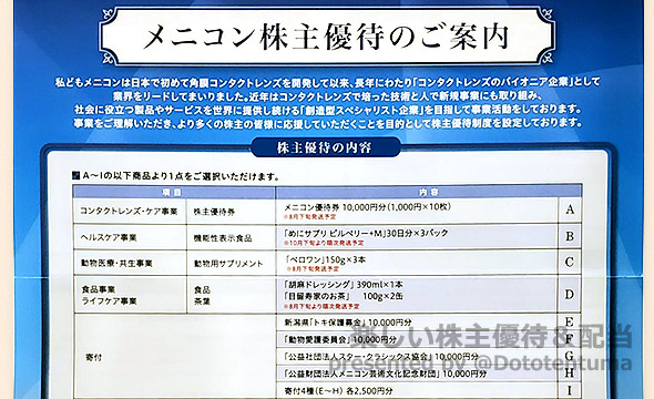 株主優待　メニコン